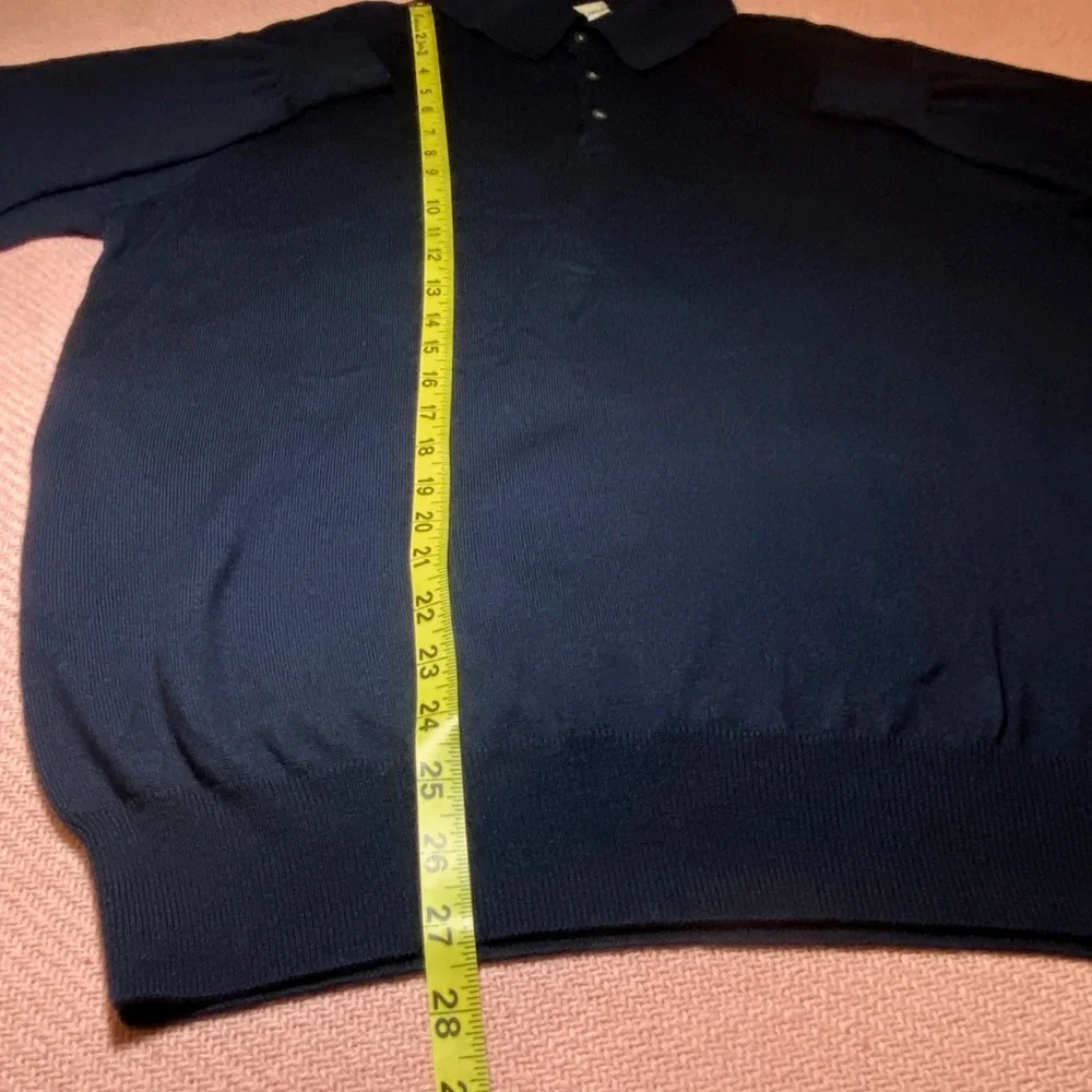 Peter Millar Mens Navy Blue Merino Wool Silk Long Sleeve Polo Sweater Size L
